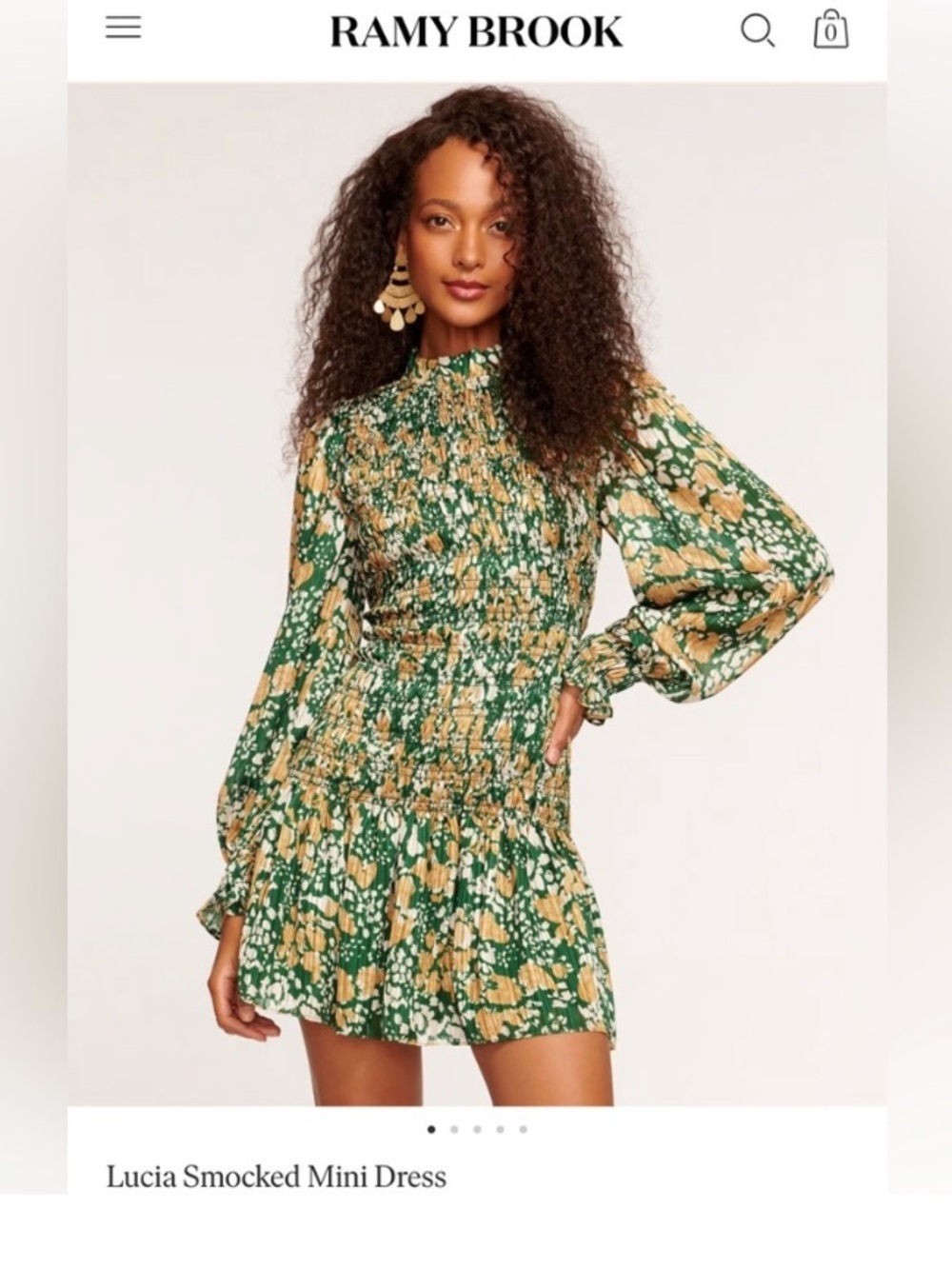 Ramy Brook Green Floral Smocked Mini Dress
